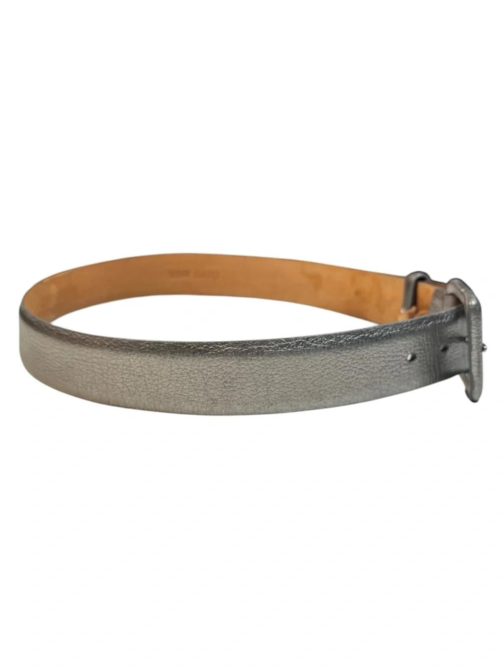 W. Kleinberg Silver Metallic Leather Wide Statement Belt Rectangle Buckle USA S